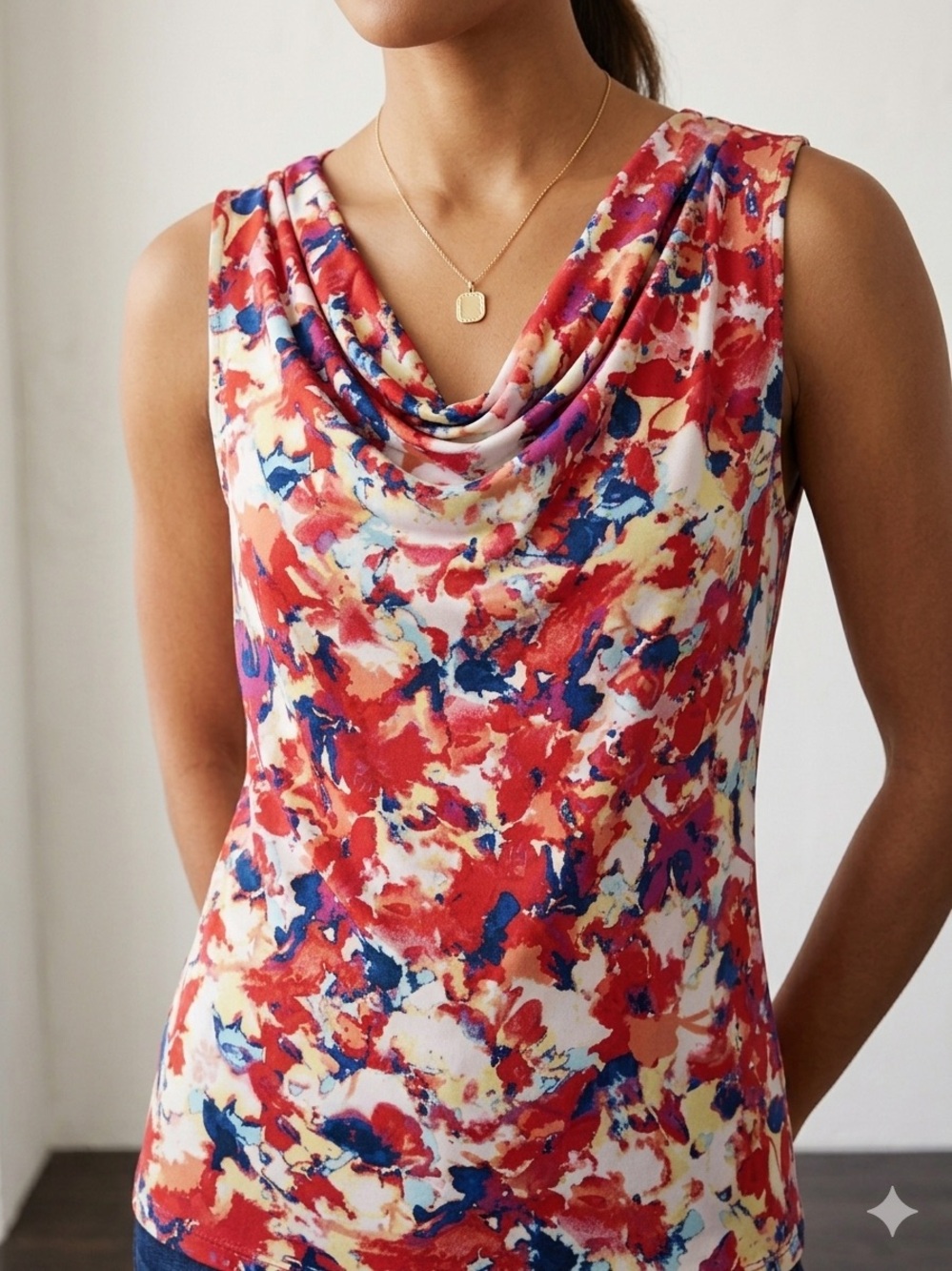 ANTONIO MELANI Red Multicolor Floral Print Top